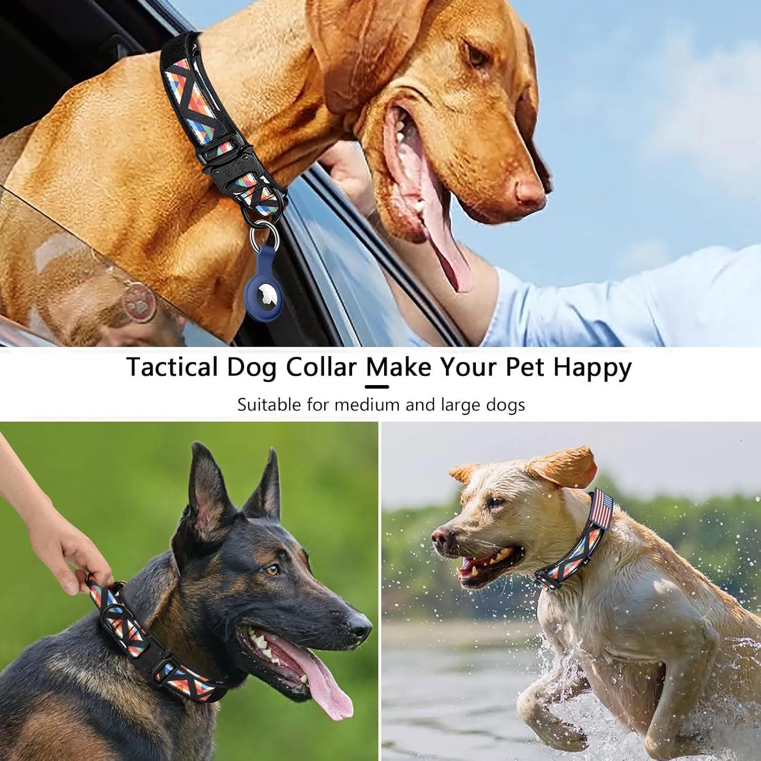 Collar Táctico para Perros Ajustable en Nylon L con Parches 6