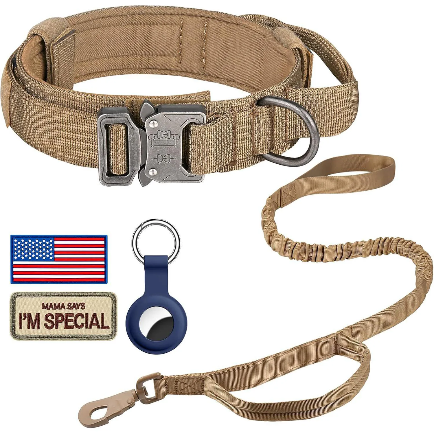 Collar Táctico Ajustable para Perro con Asa y AirTag