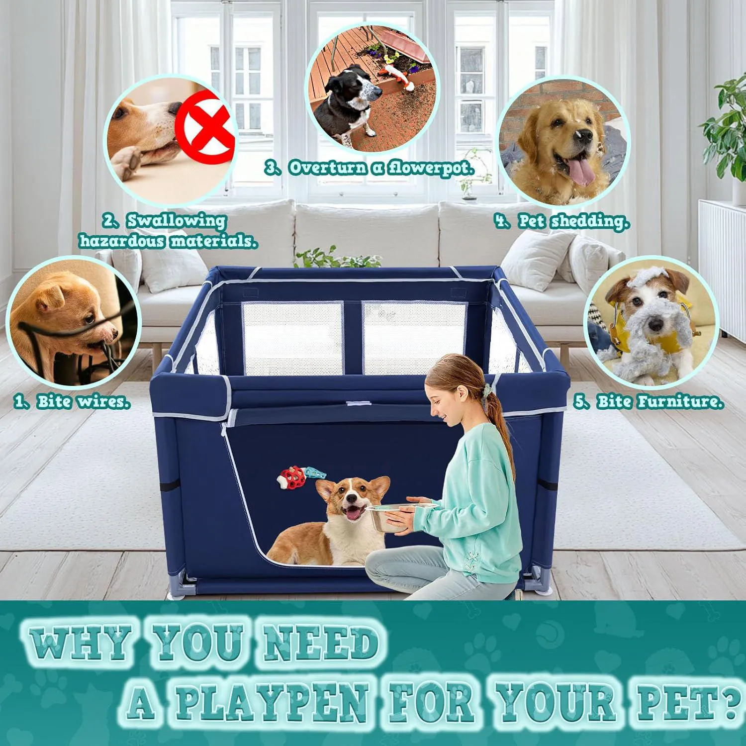 Corral XVISHX para Cachorros de 106 cm con Puerta y Tela Reforzada