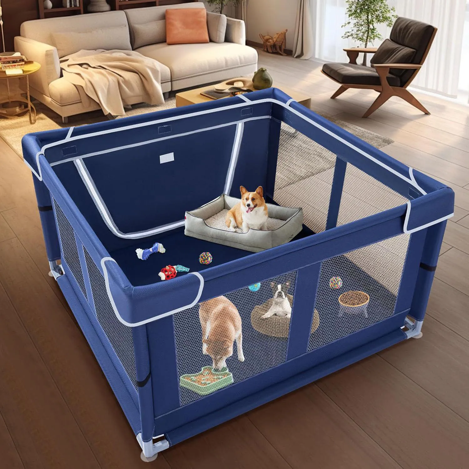 Corral XVISHX para Cachorros de 106 cm con Puerta y Tela Reforzada 3