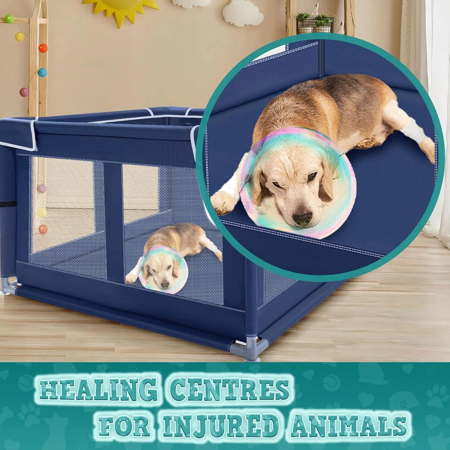 Corral XVISHX para Cachorros de 106 cm con Puerta y Tela Reforzada 4