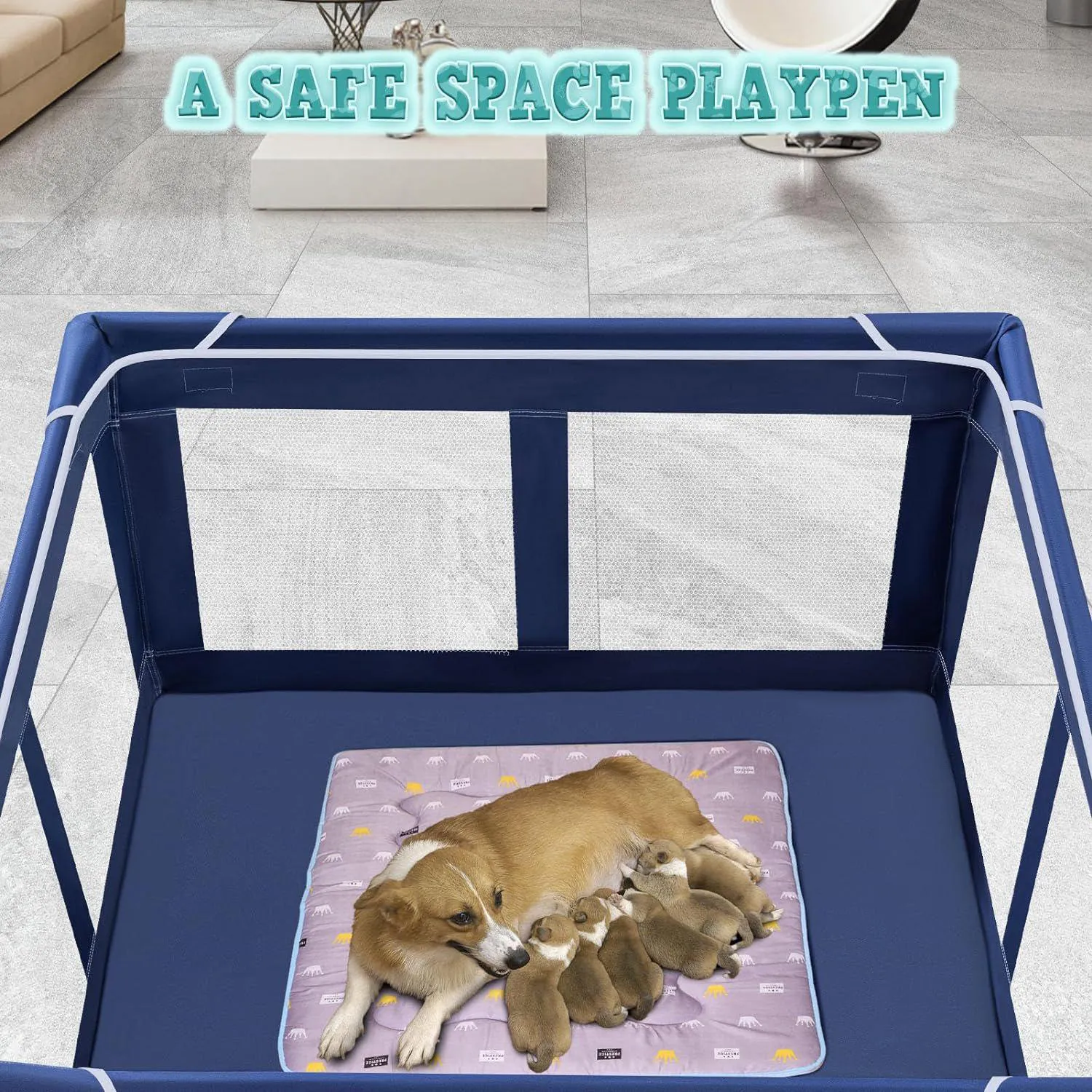 Corral XVISHX para Cachorros de 106 cm con Puerta y Tela Reforzada 5