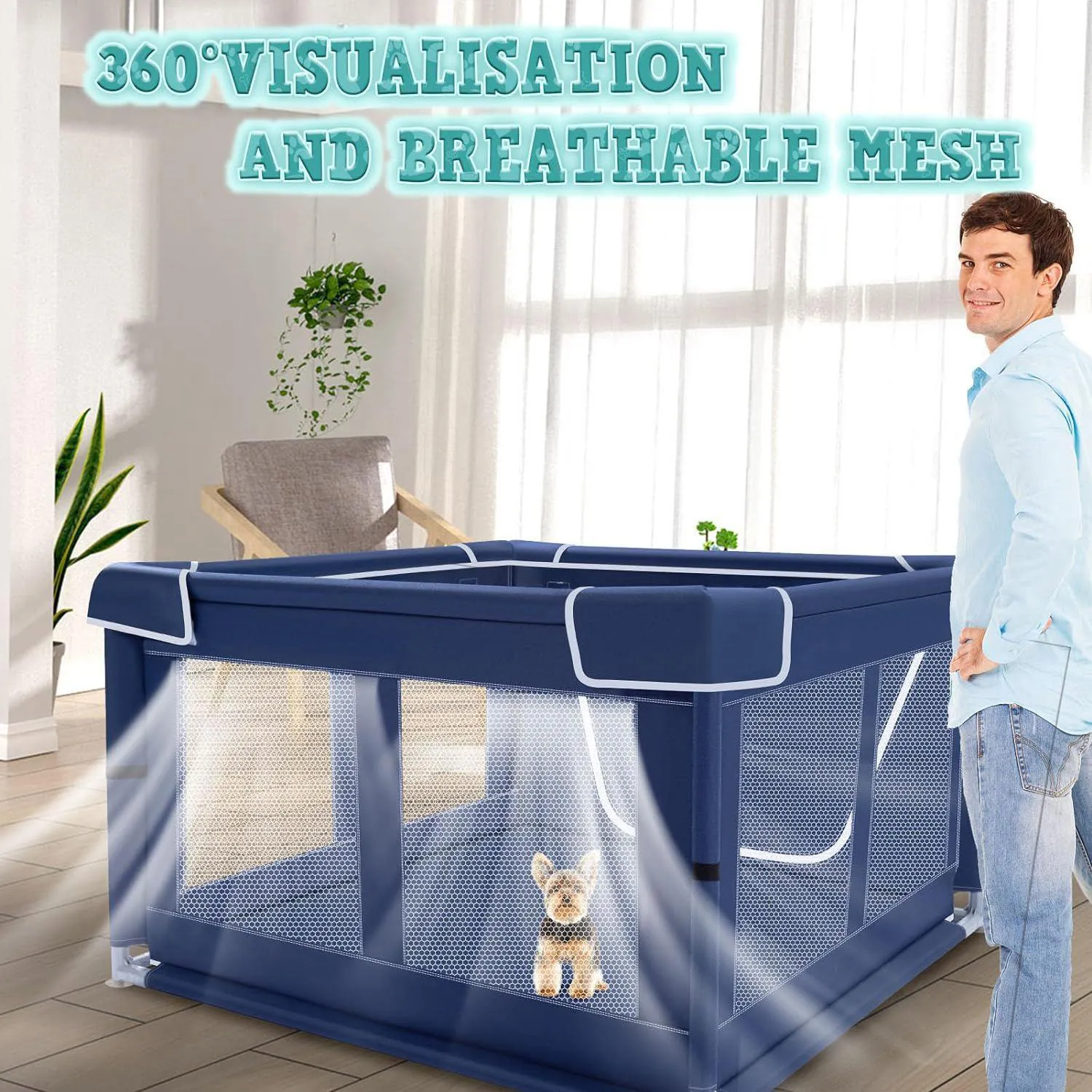 Corral XVISHX para Cachorros de 106 cm con Puerta y Tela Reforzada 6