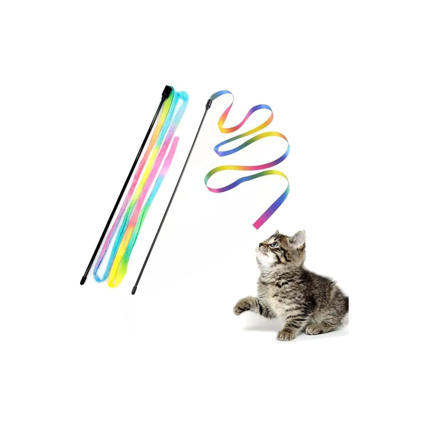 Varitas Interactivas para Gatos con Cinta Multicolor y Mango Flexible