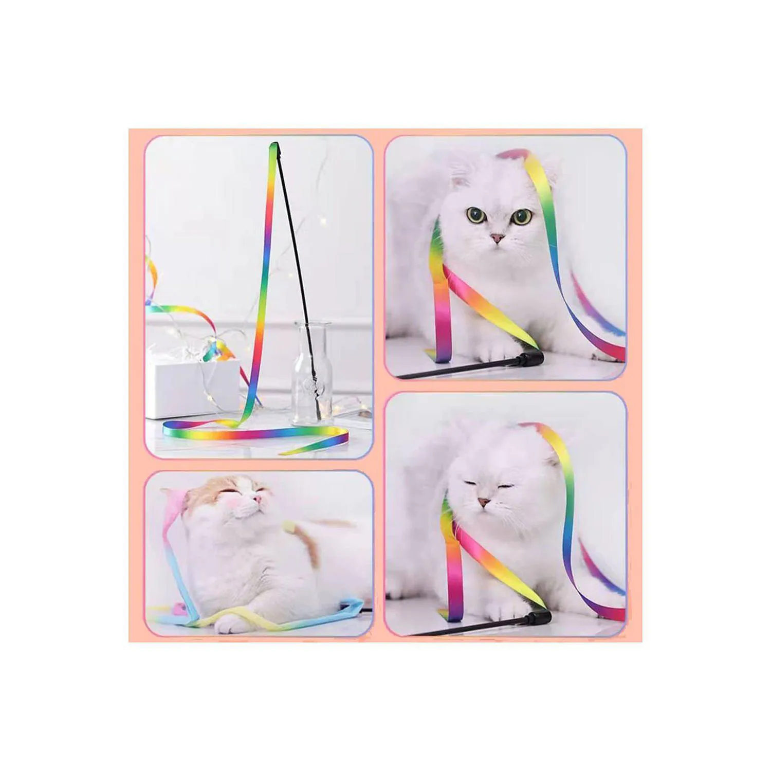 Varitas Interactivas para Gatos con Cinta Multicolor y Mango Flexible 5