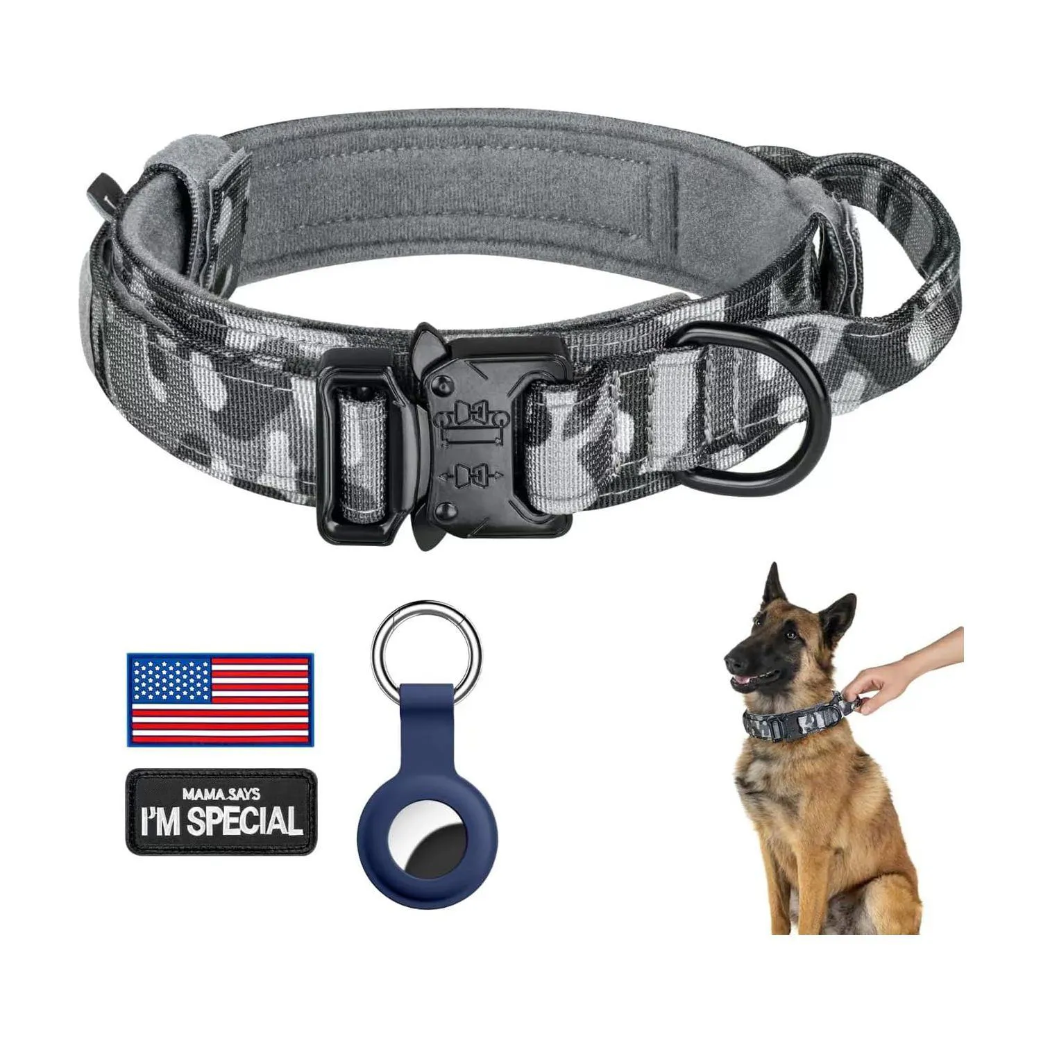 Collar Táctico Ajustable para Perro con Asa y Parches