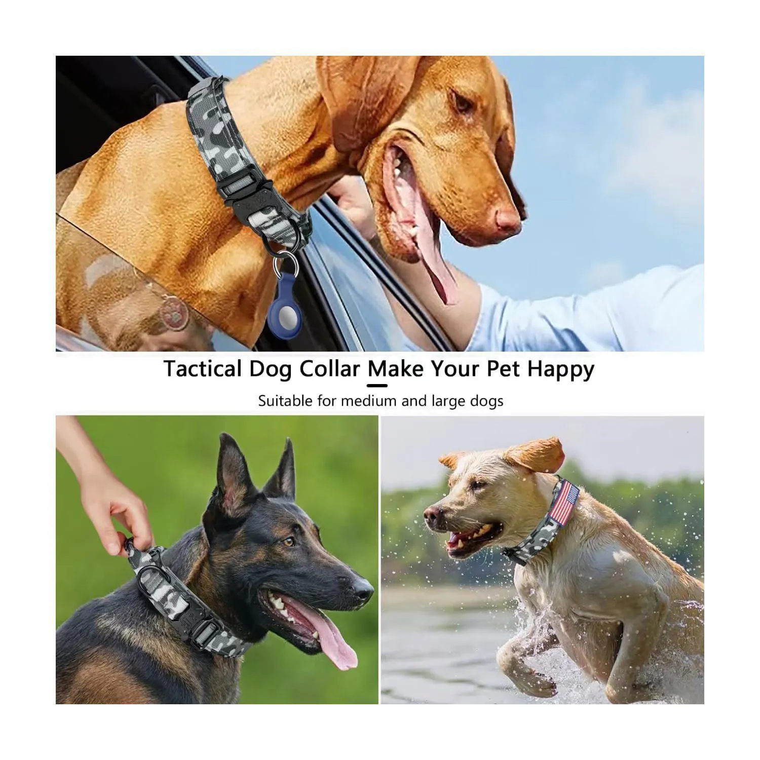 Collar Táctico Ajustable para Perro con Asa y Parches 6