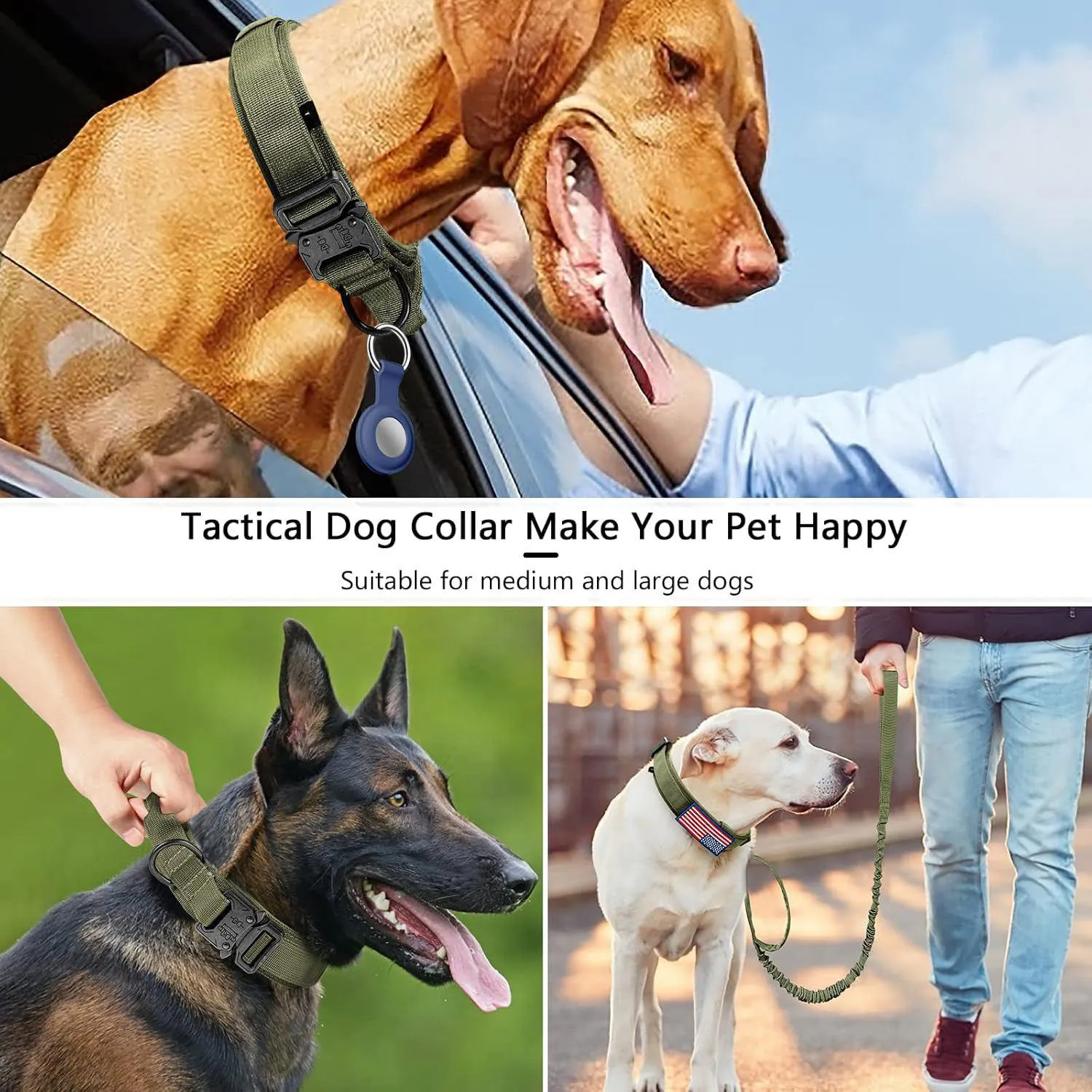 Collar Táctico para Perro Daganxi Ajustable con Asa y AirTag 4