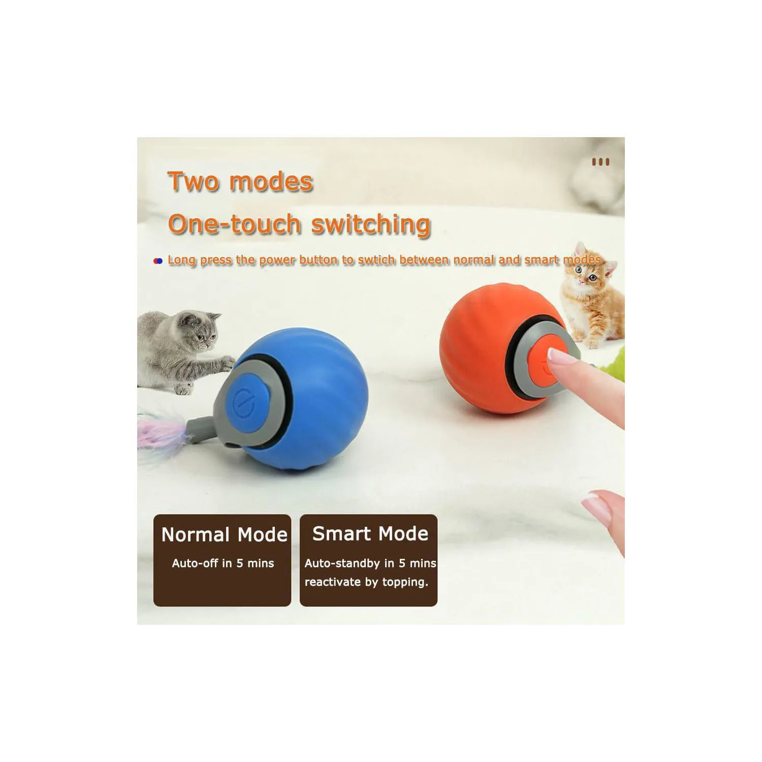 Pelotas Automáticas para Gatos con Movimiento Inteligente y Pluma Estimulante 3