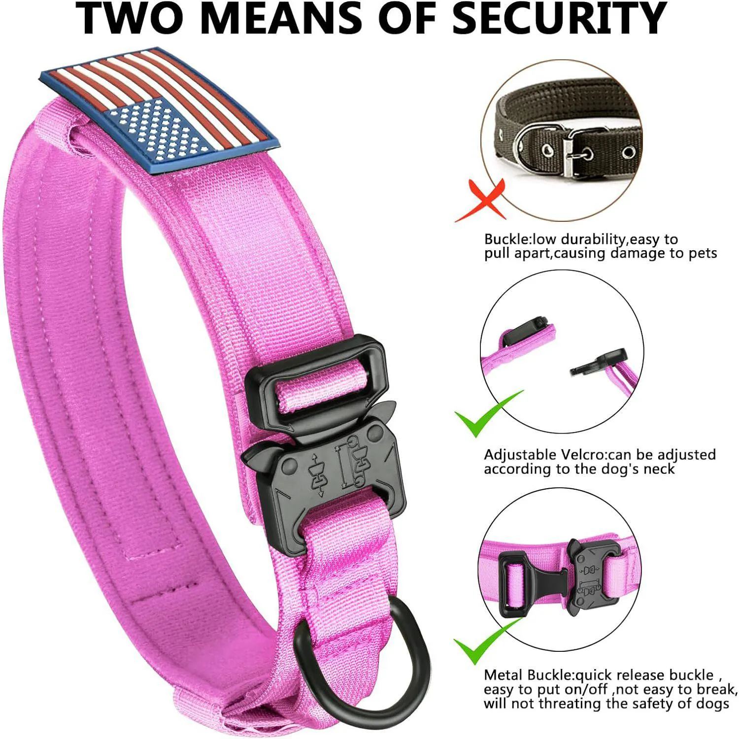 Collar Táctico Ajustable para Perro XL con Asa y Parches 4
