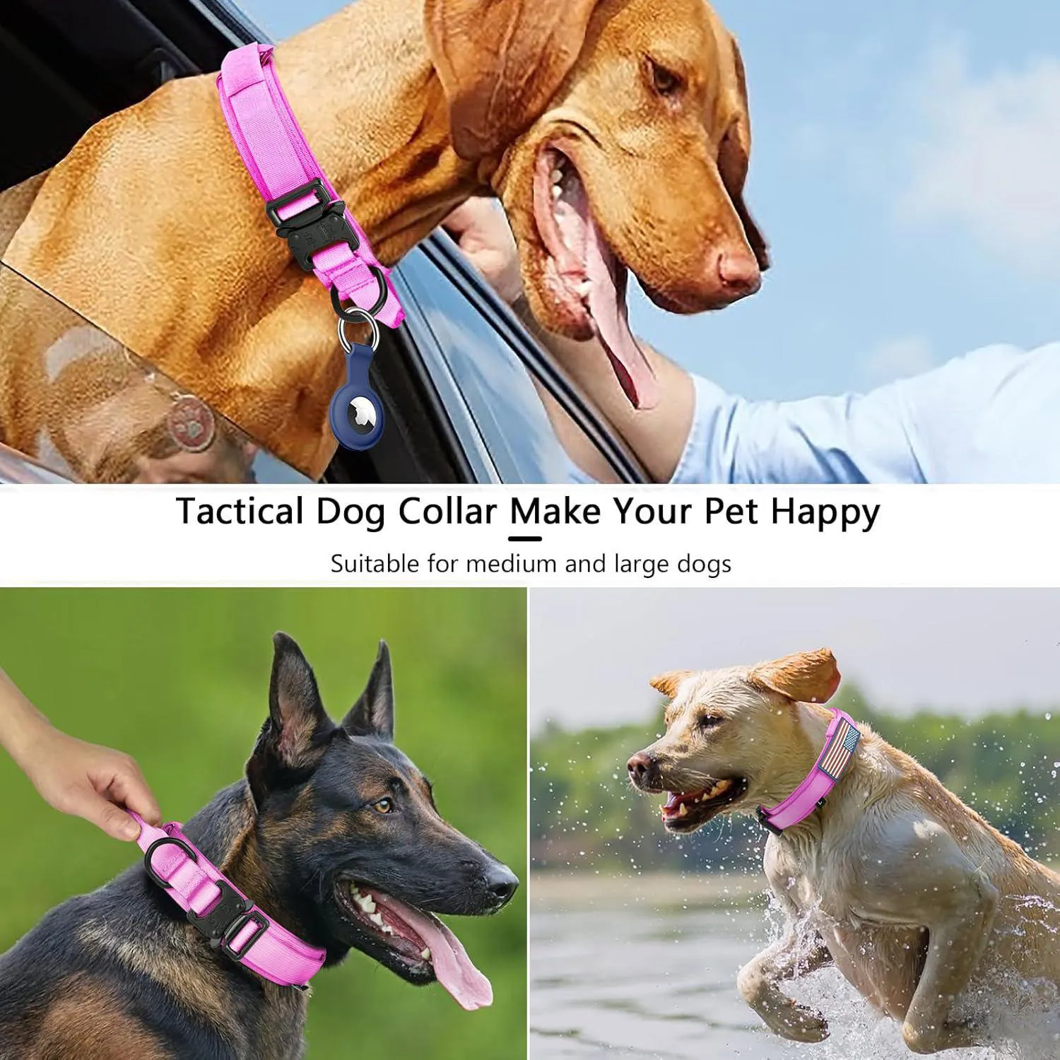 Collar Táctico Ajustable para Perro XL con Asa y Parches 6