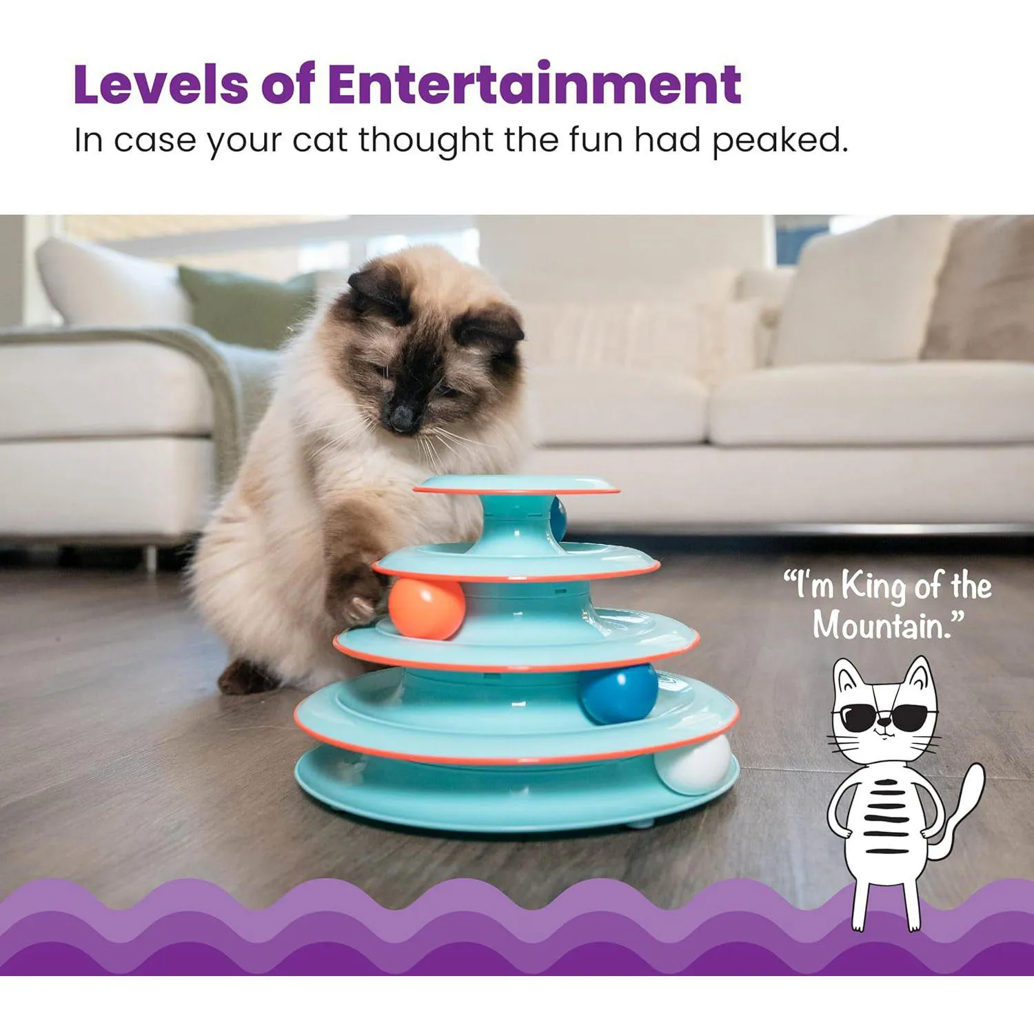 Juguete Interactivo para Gatos con Cuatro Niveles y Pelotas Giratorias