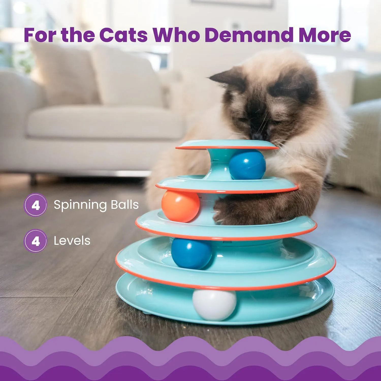 Juguete Interactivo para Gatos con Cuatro Niveles y Pelotas Giratorias 3