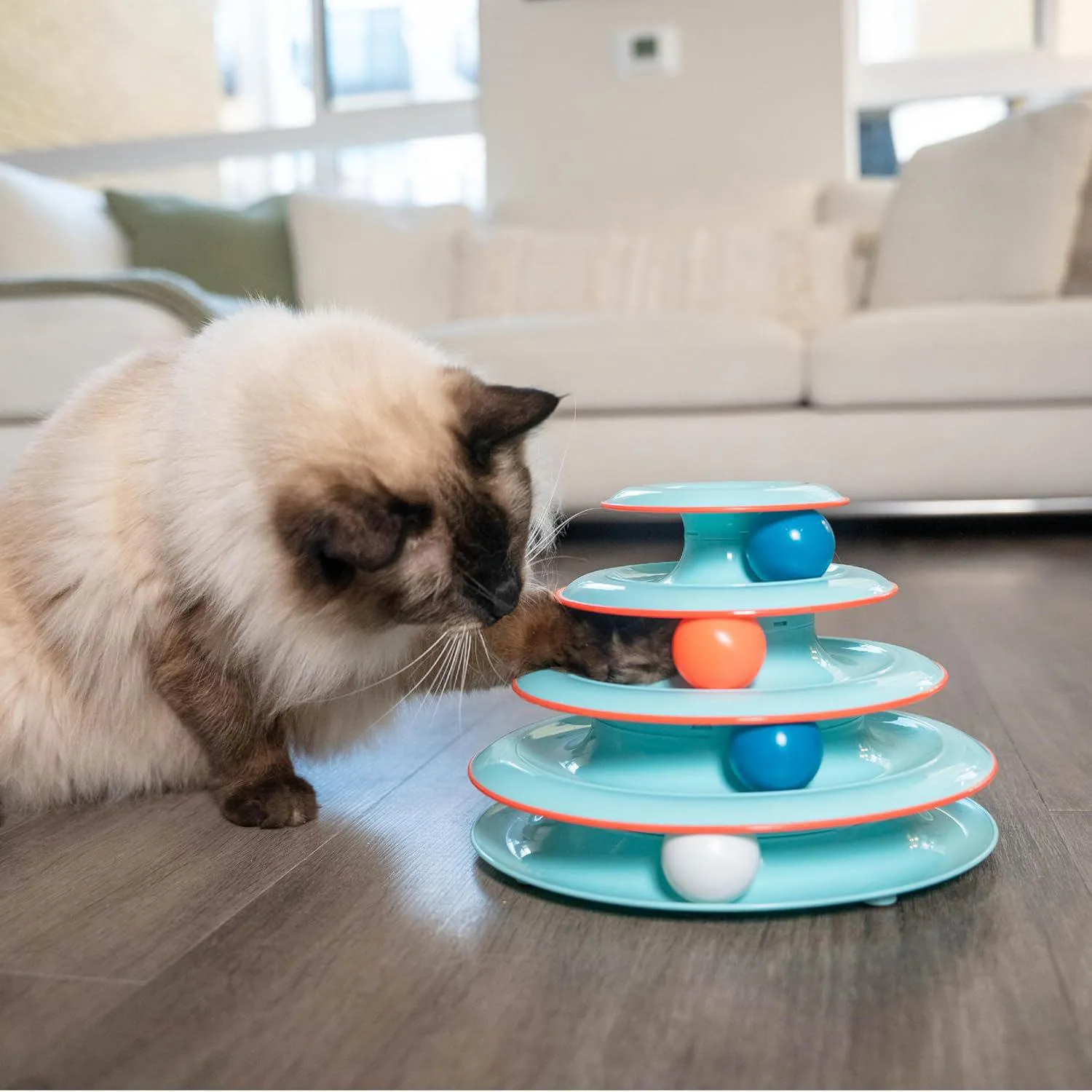 Juguete Interactivo para Gatos con Cuatro Niveles y Pelotas Giratorias 8