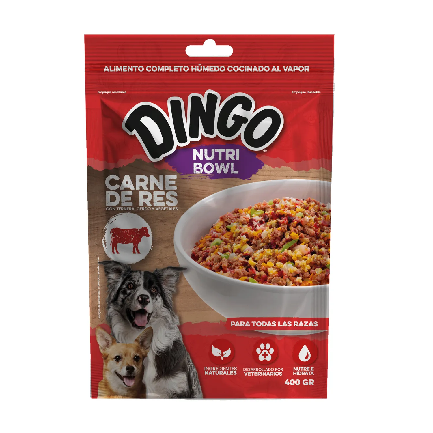 Comida Húmeda Para Perro Dingo Nutri Bowl Carne 400gr