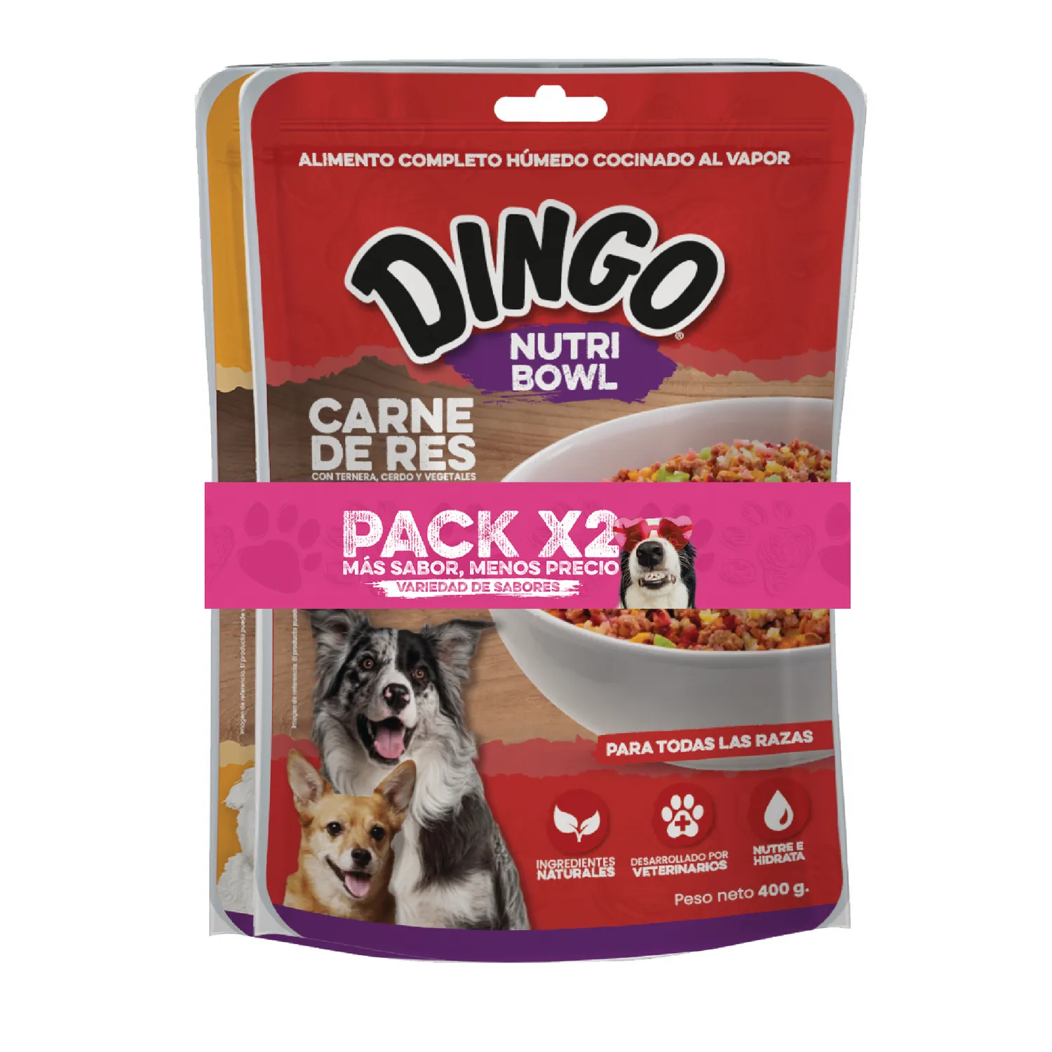 Comida Húmeda Para Perro Dingo Nutri Bowl Pollo-Carne 400gr X 2 Unidades