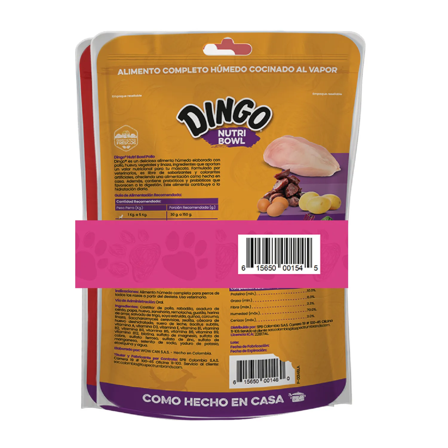Comida Húmeda Para Perro Dingo Nutri Bowl Pollo-Carne 400gr X 2 Unidades