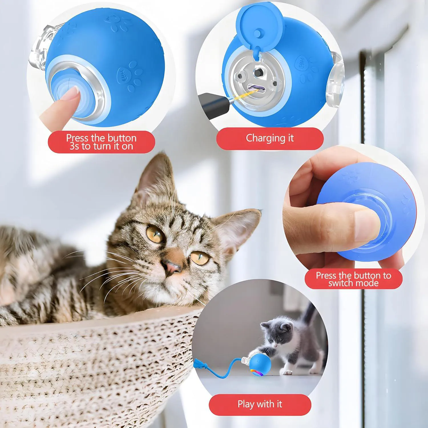 Juguete Interactivo Para Gatos Con Iluminación RGB Y Modos De Movimiento 8