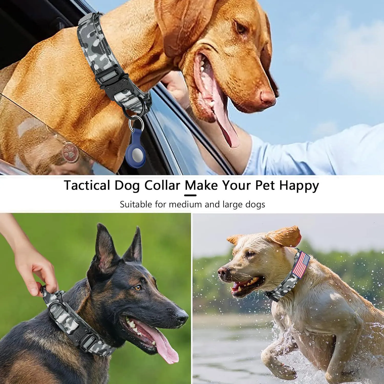 Collar Táctico Para Perros Ajustable Con Parches 6
