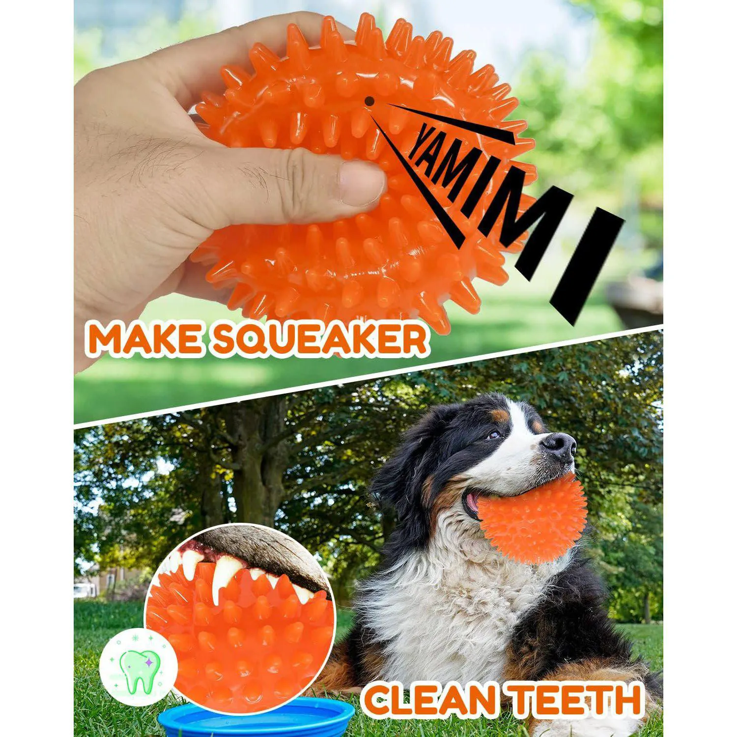 Pelota Chirriante Resistente Para Perros Grandes Con Pinchos Limpia Dientes 6