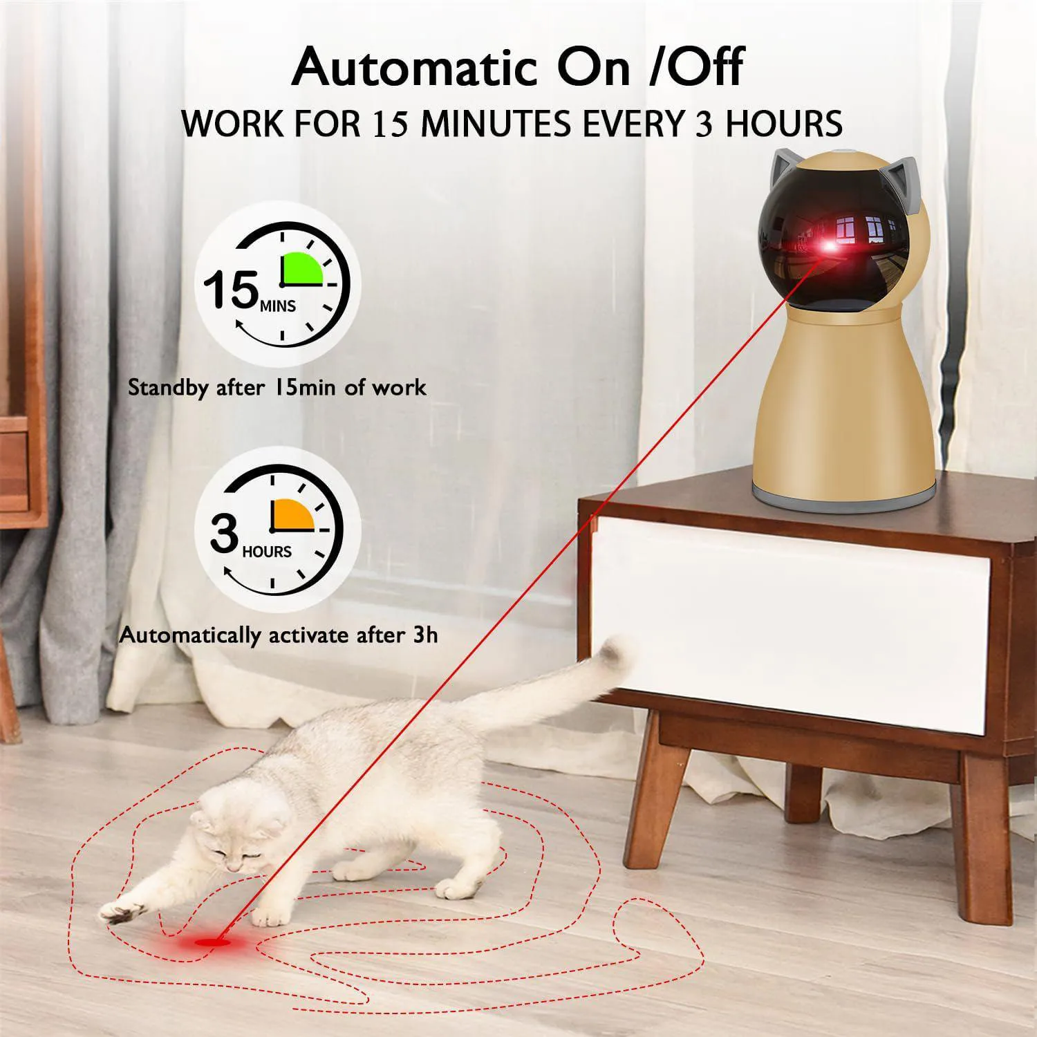 Láser Interactivo para Gatos con Trayectoria Aleatoria y Recarga USB 3