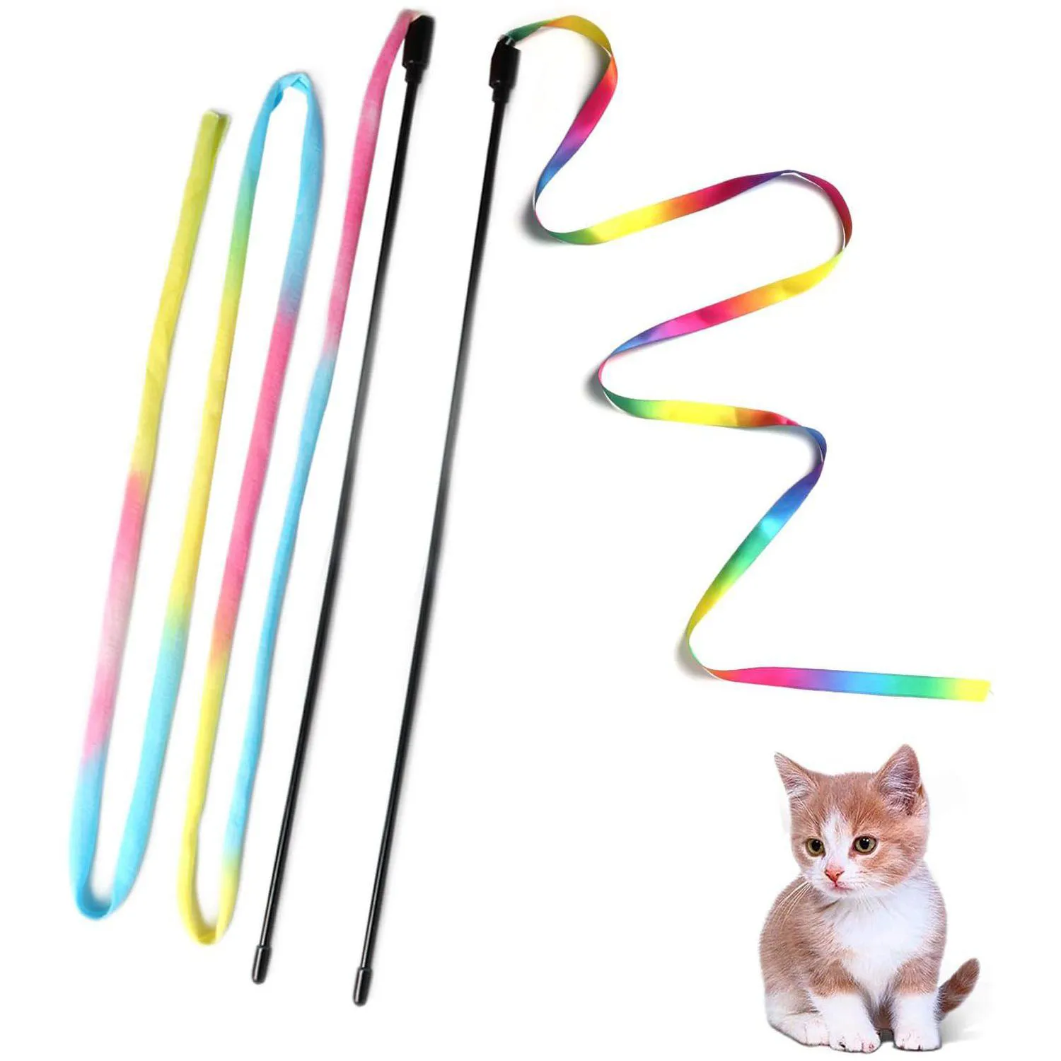 Varitas Interactivas para Gatos con Cintas de Colores para Ejercicio y Juego