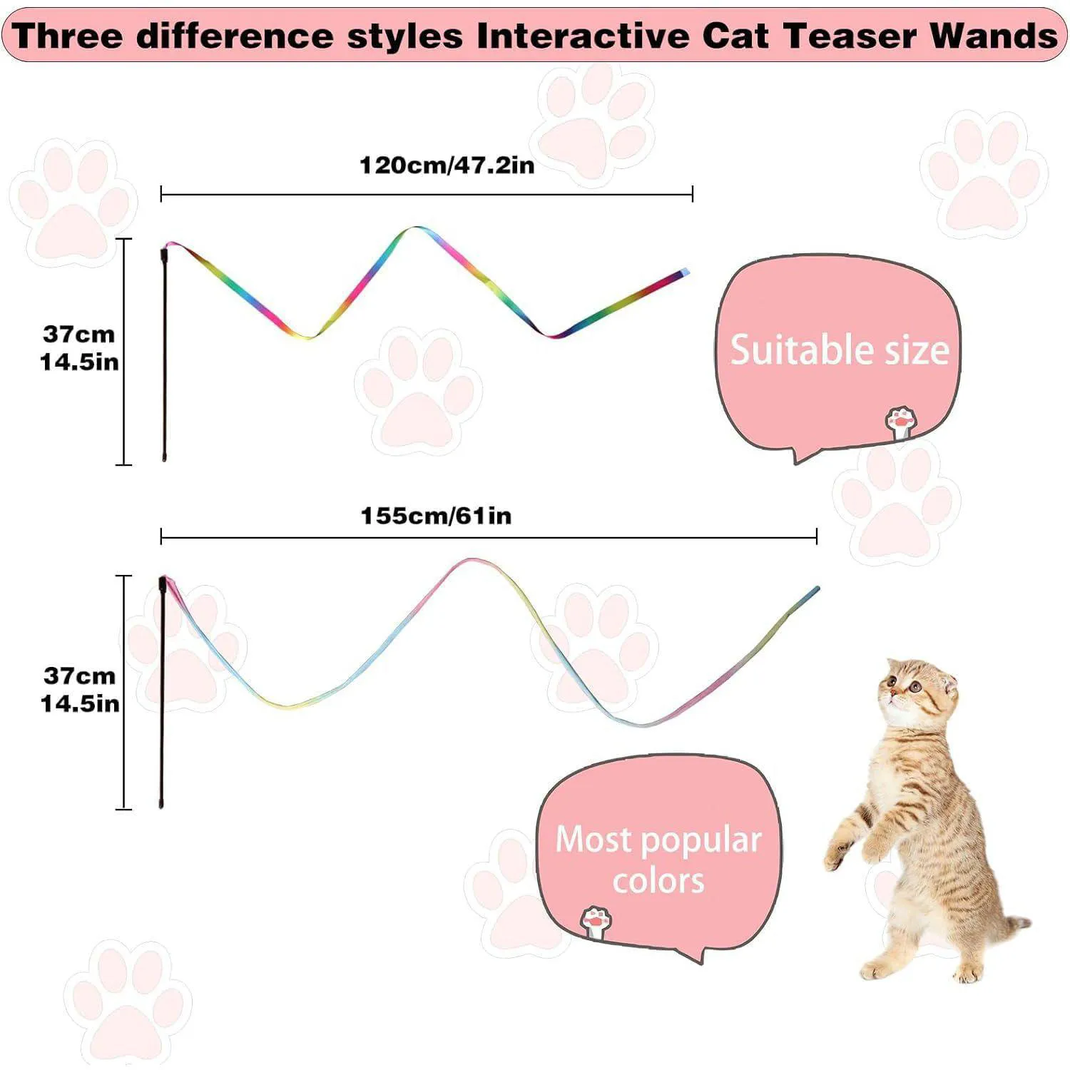 Varitas Interactivas para Gatos con Cintas de Colores para Ejercicio y Juego