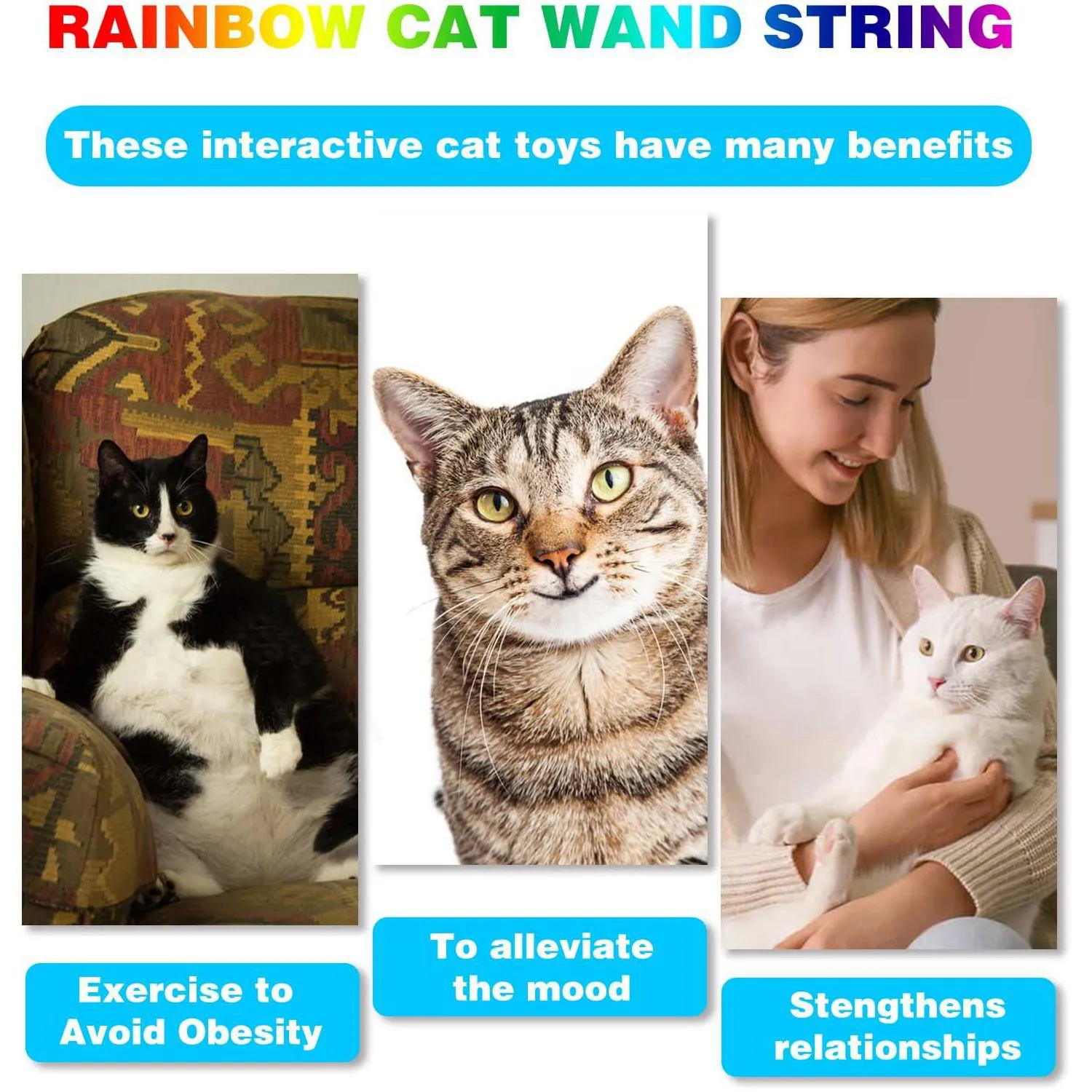 Varitas Interactivas para Gatos con Cintas de Colores para Ejercicio y Juego 6