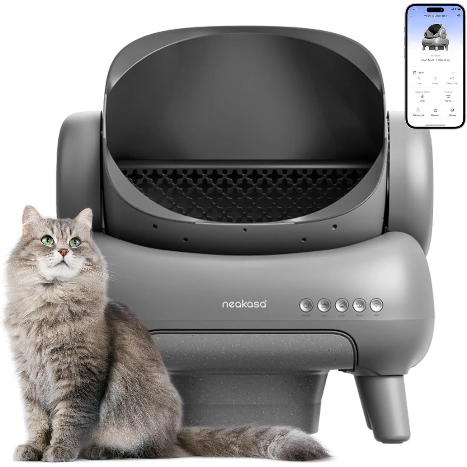 Arenero Automático para Gatos Neakasa M1 Plus con Control por App y Tambor Abierto Gris