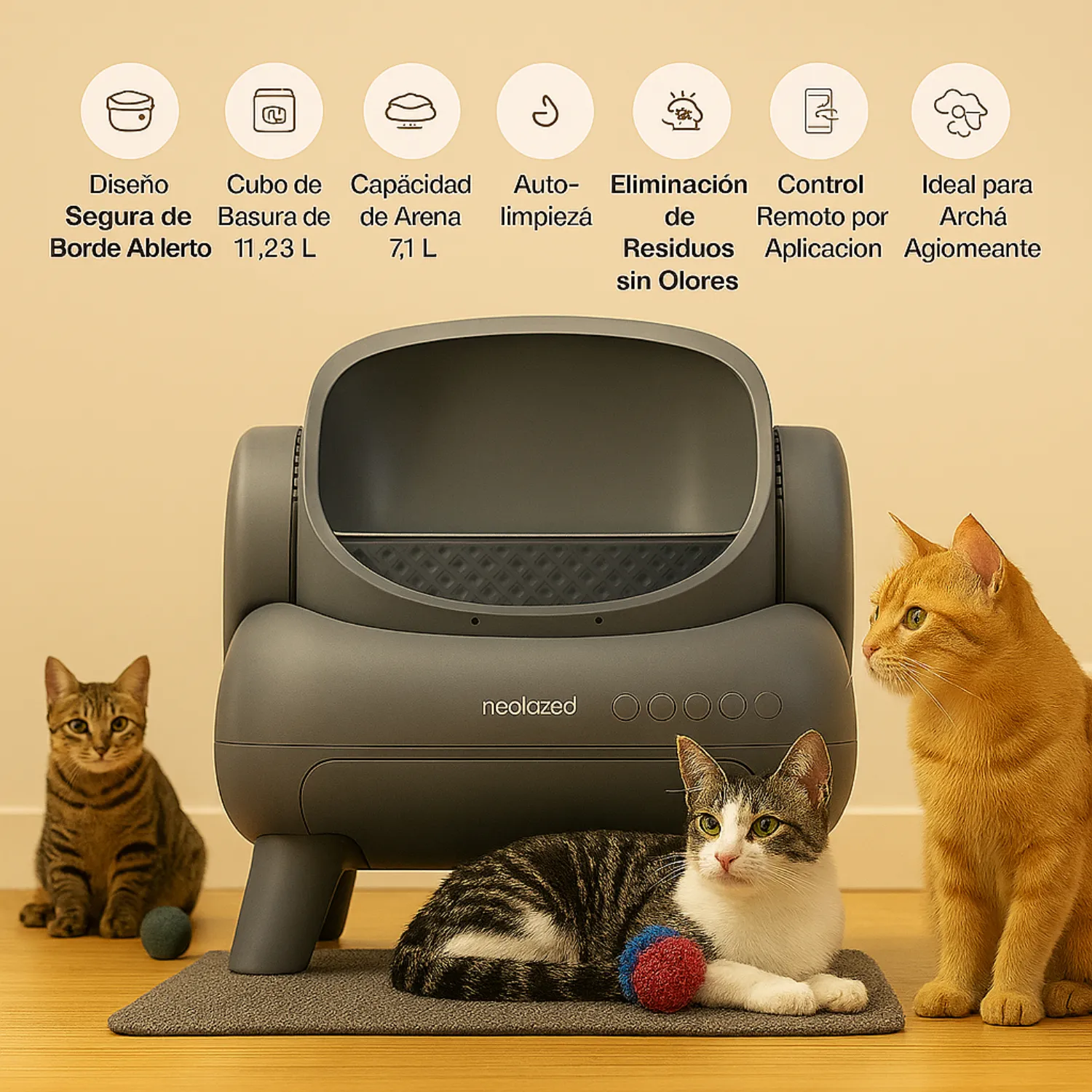 Arenero Automático para Gatos Neakasa M1 Plus con Control por App y Tambor Abierto Gris