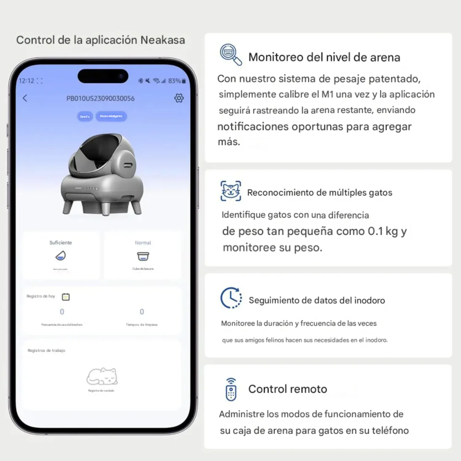 Arenero Automático para Gatos Neakasa M1 Plus con Control por App y Tambor Abierto Gris 7