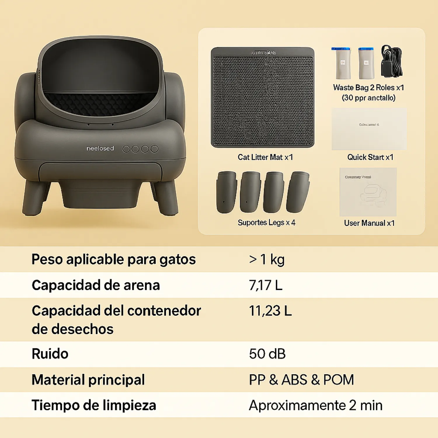 Arenero Automático para Gatos Neakasa M1 Plus con Control por App y Tambor Abierto Gris 8