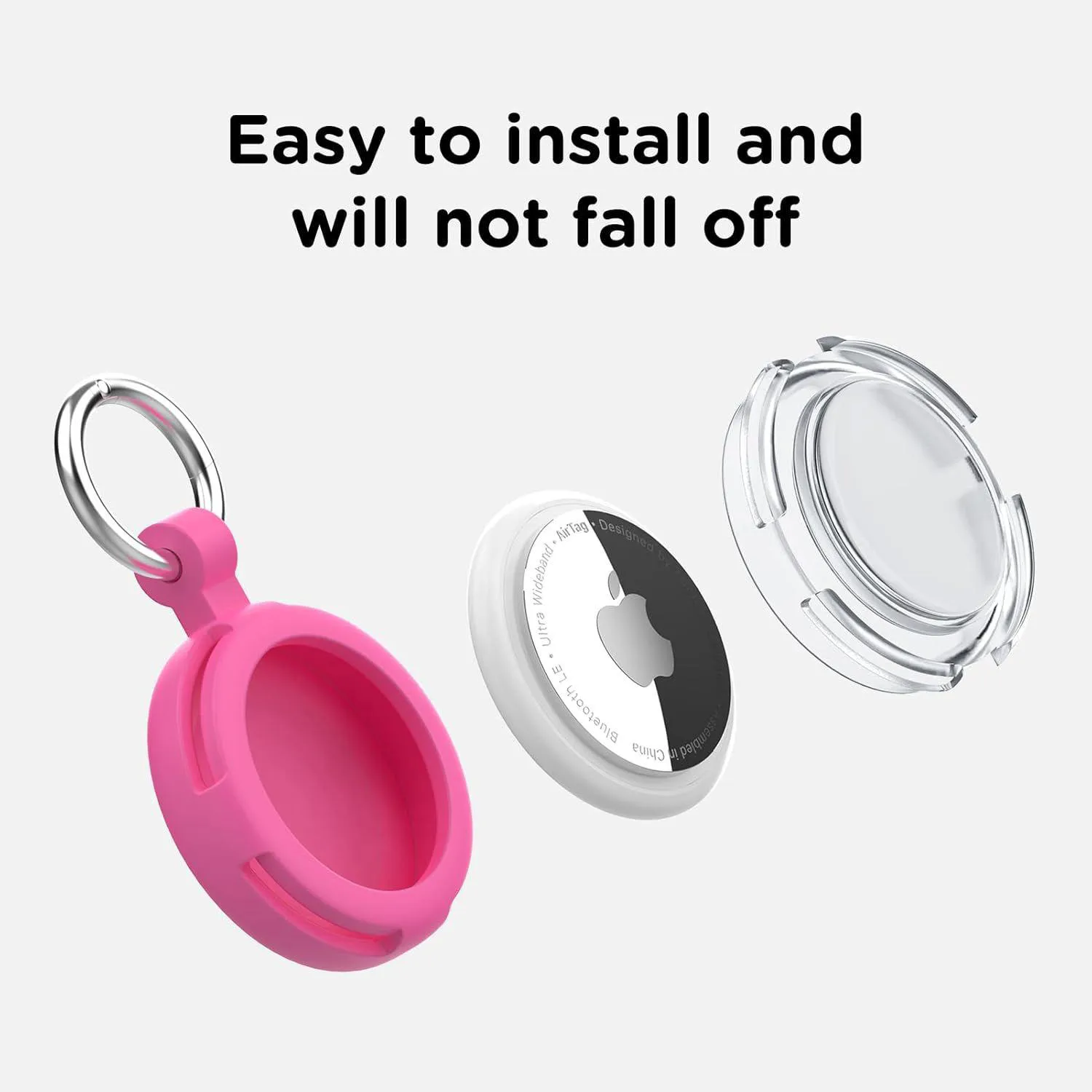 Soporte Airtag Rosa Impermeable con Llavero Silicona 360 Whoseid