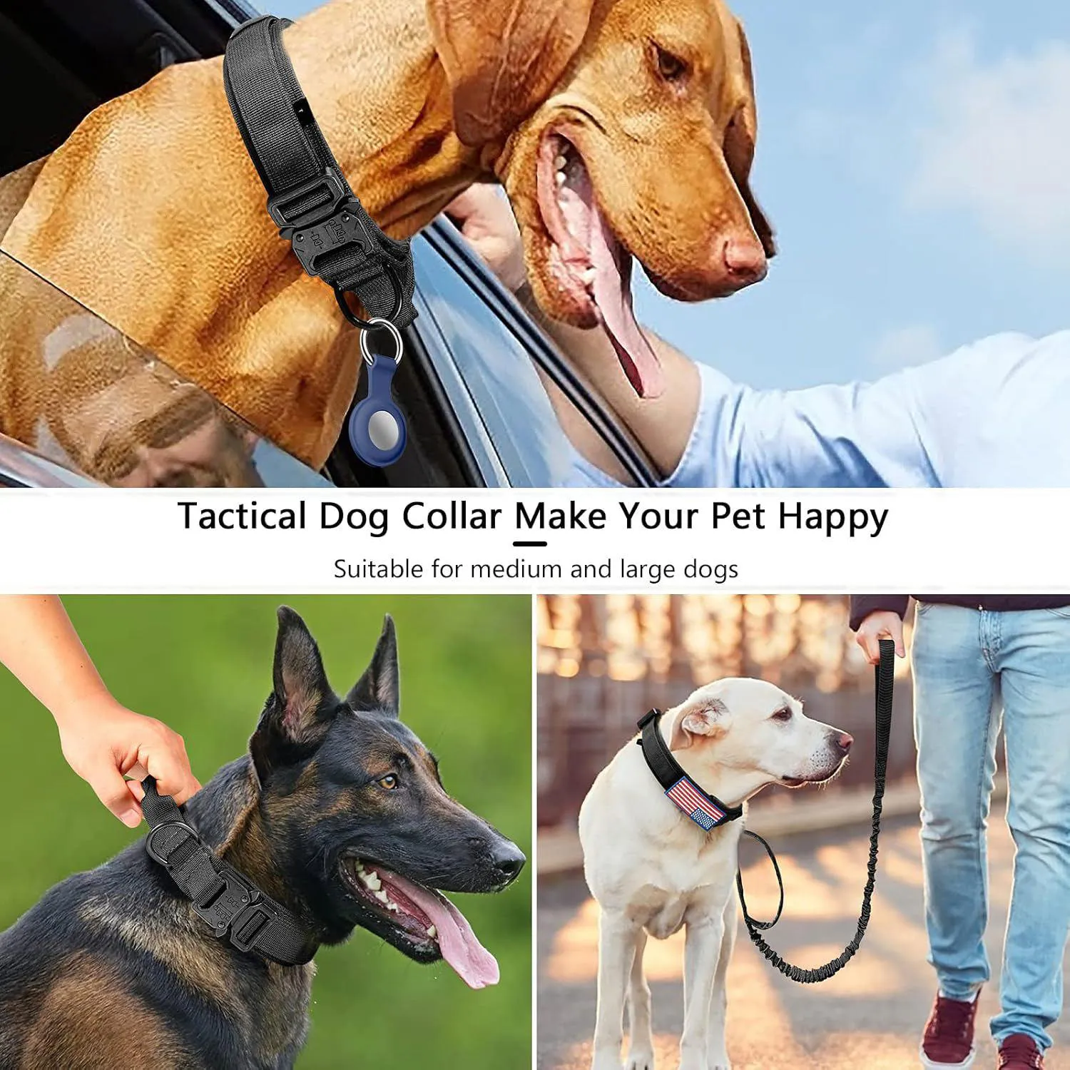 Collar Táctico Para Perro DAGANXI Con Funda Para AirTag Asa Y Parches Negro 4