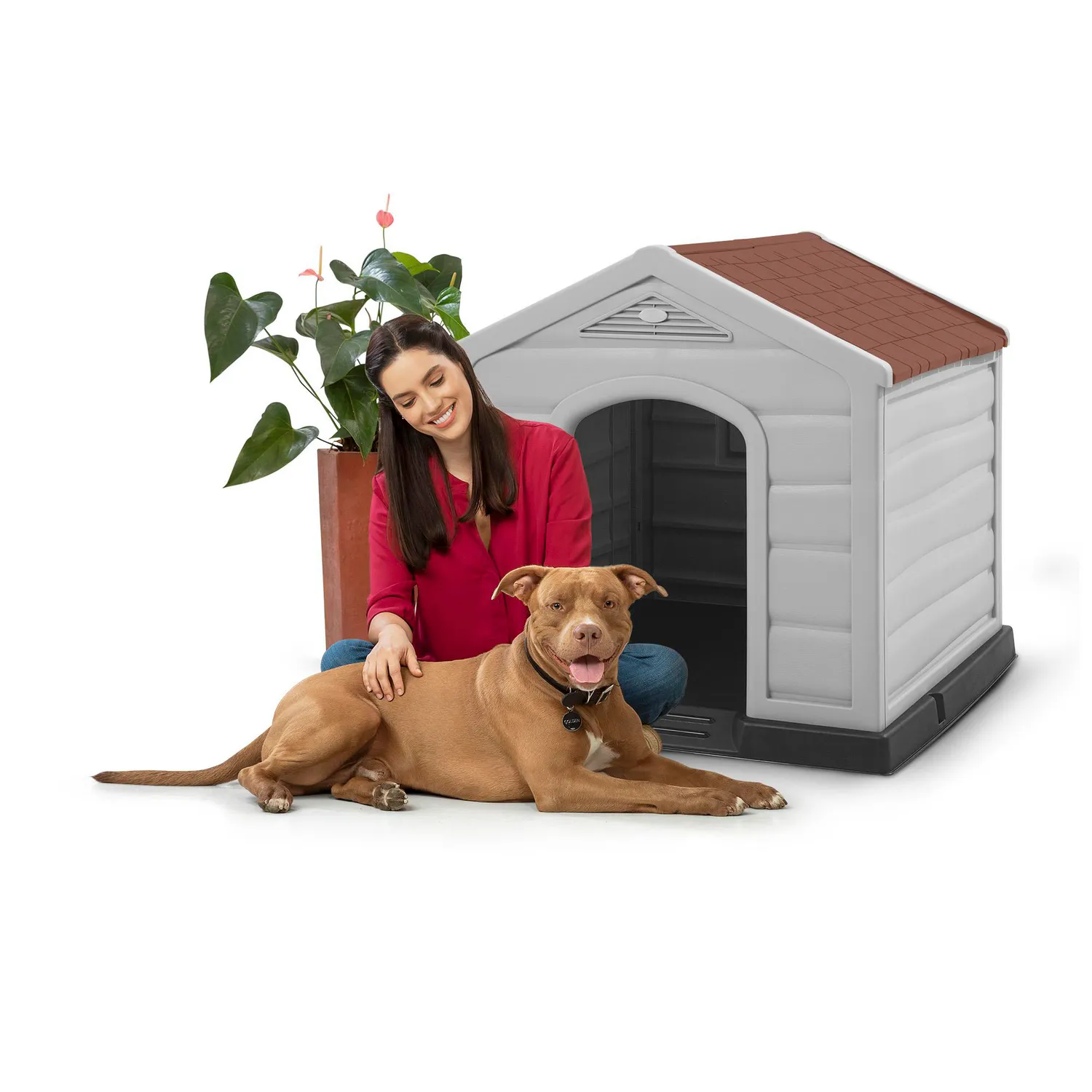 Casa para Perros Plástica 92x90x89 Cm Grande Terracota V Rimax 7