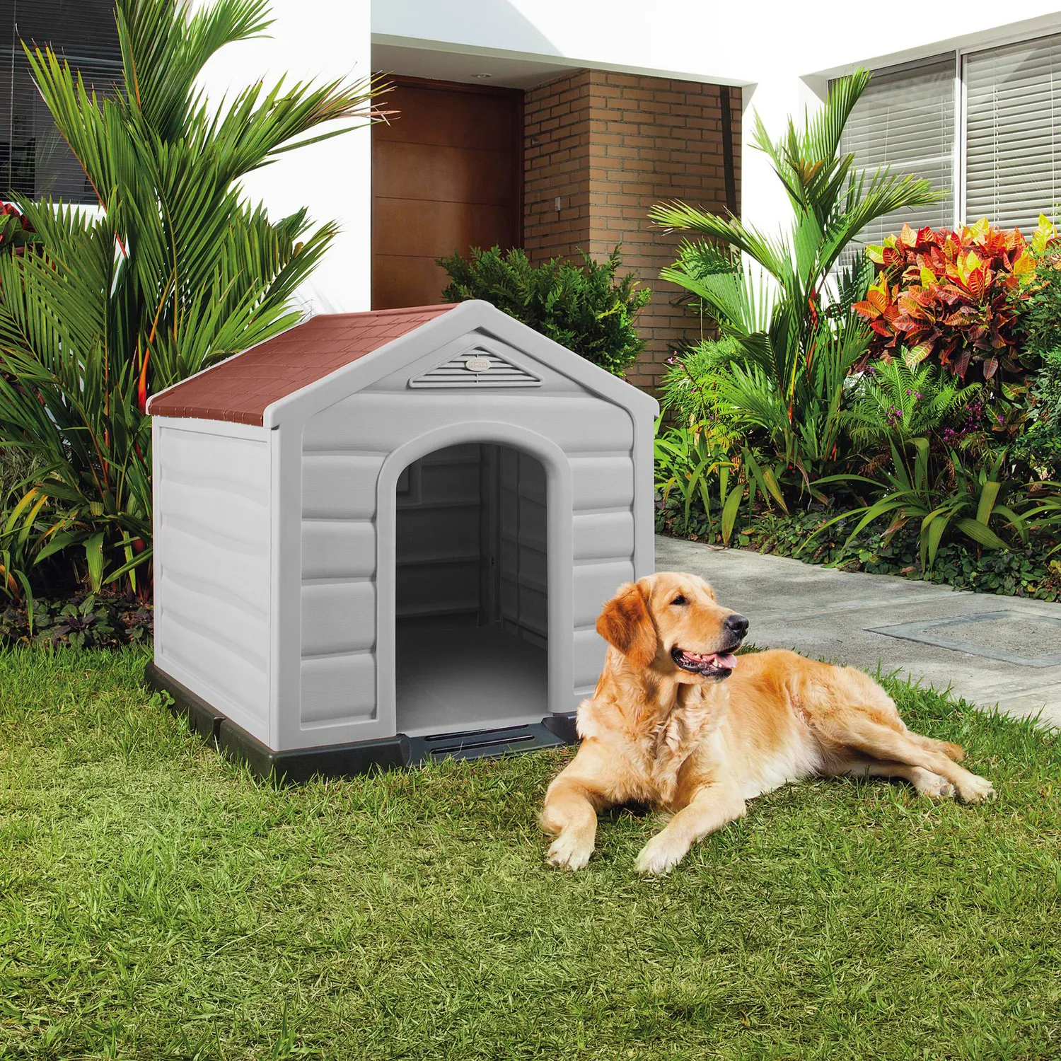 Casa para Perros Plástica 92x90x89 Cm Grande Terracota V Rimax 9