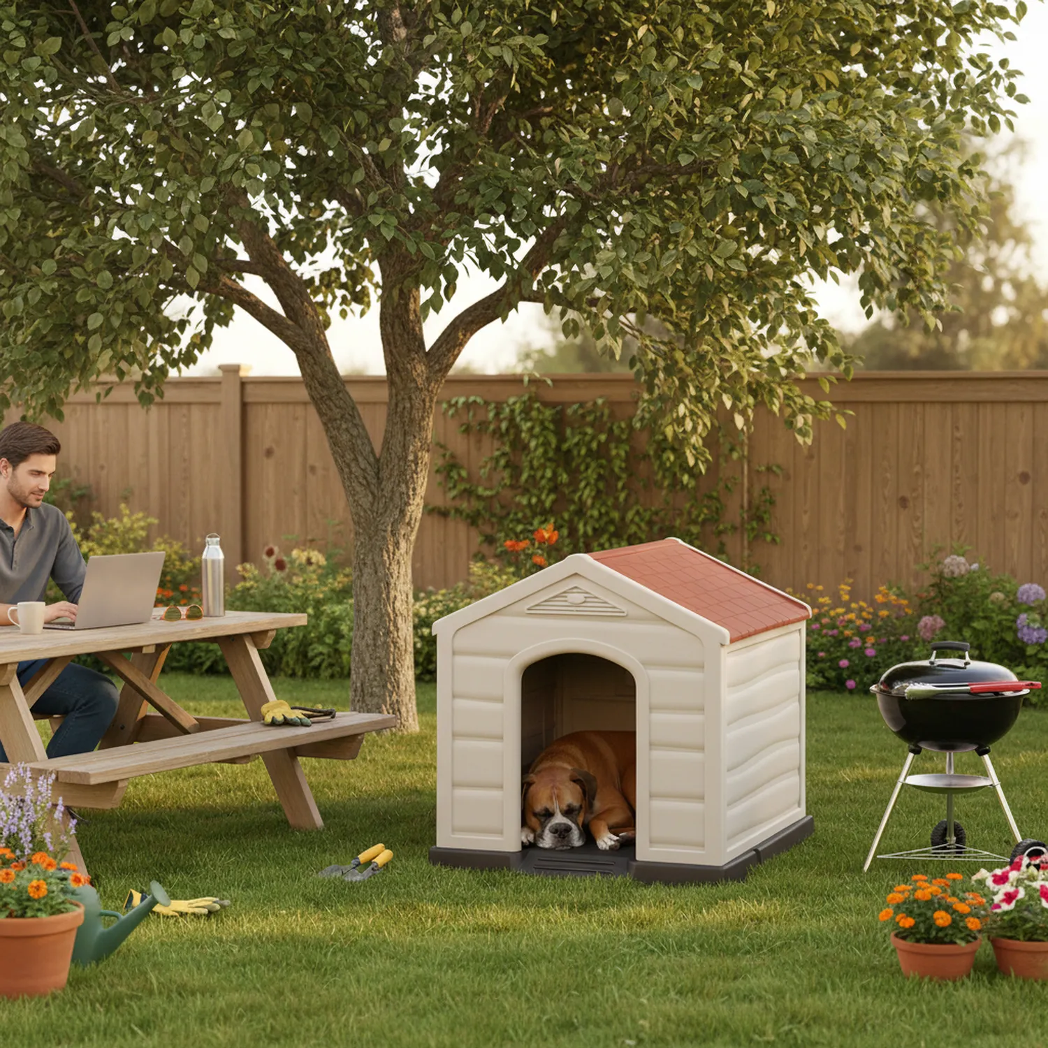 Casa para Perros Plástica 92x90x89 Cm Grande Terracota V Rimax