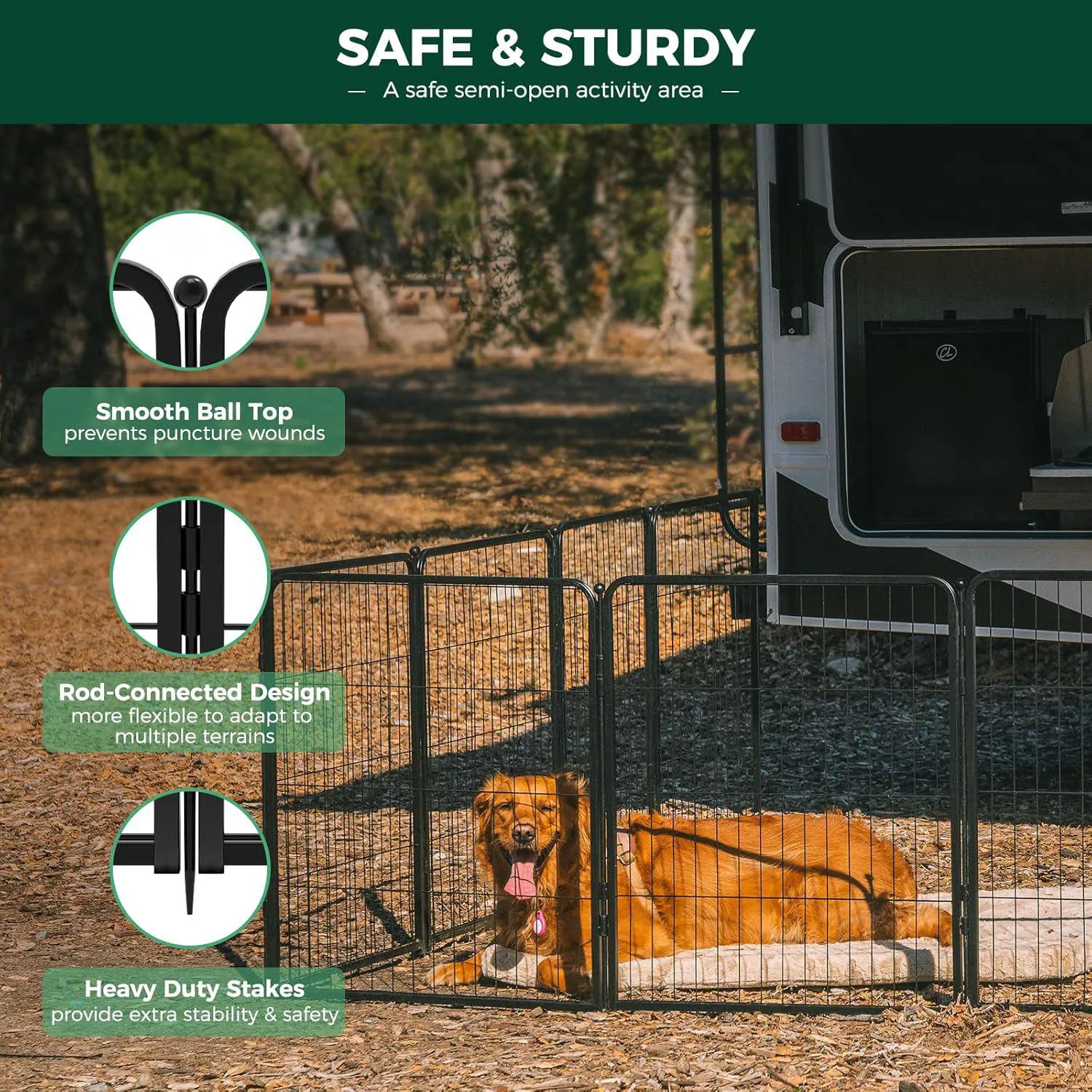 Corral FXW Rollick para Perros de 24 Paneles Reforzado para Patio y Camping 4