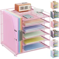 Organizador de Escritorio Rosa con 6 Niveles y Revistero de Metal Moderno