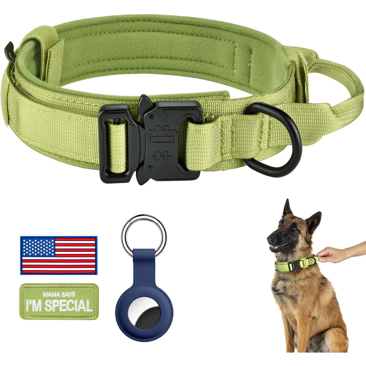 Collar Táctico Para Perro DAGANXI Con Funda Para AirTag Asa Y Parches Fantasía