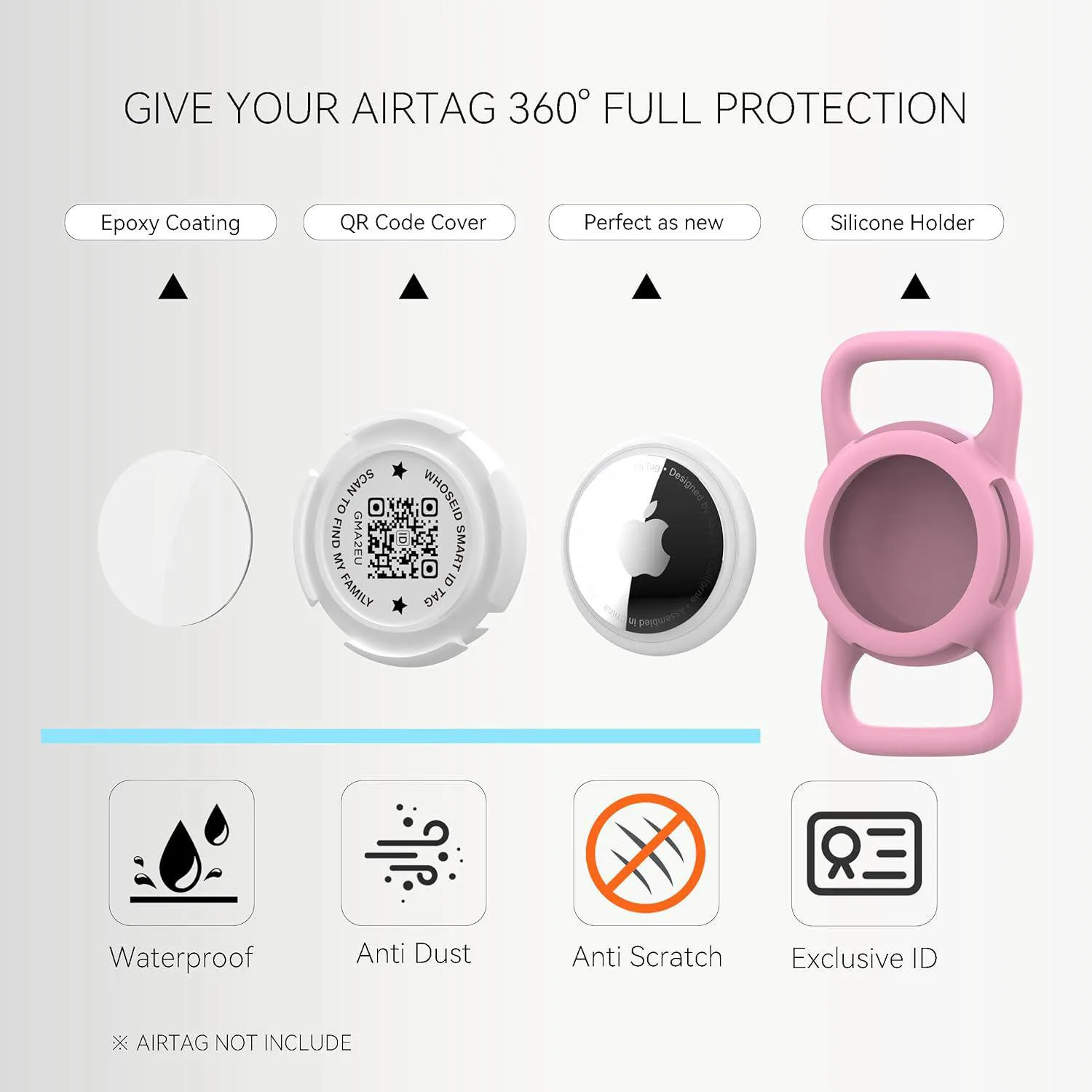 Funda Para Airtag WhoseID Con Código QR Impermeable Y Antipérdida