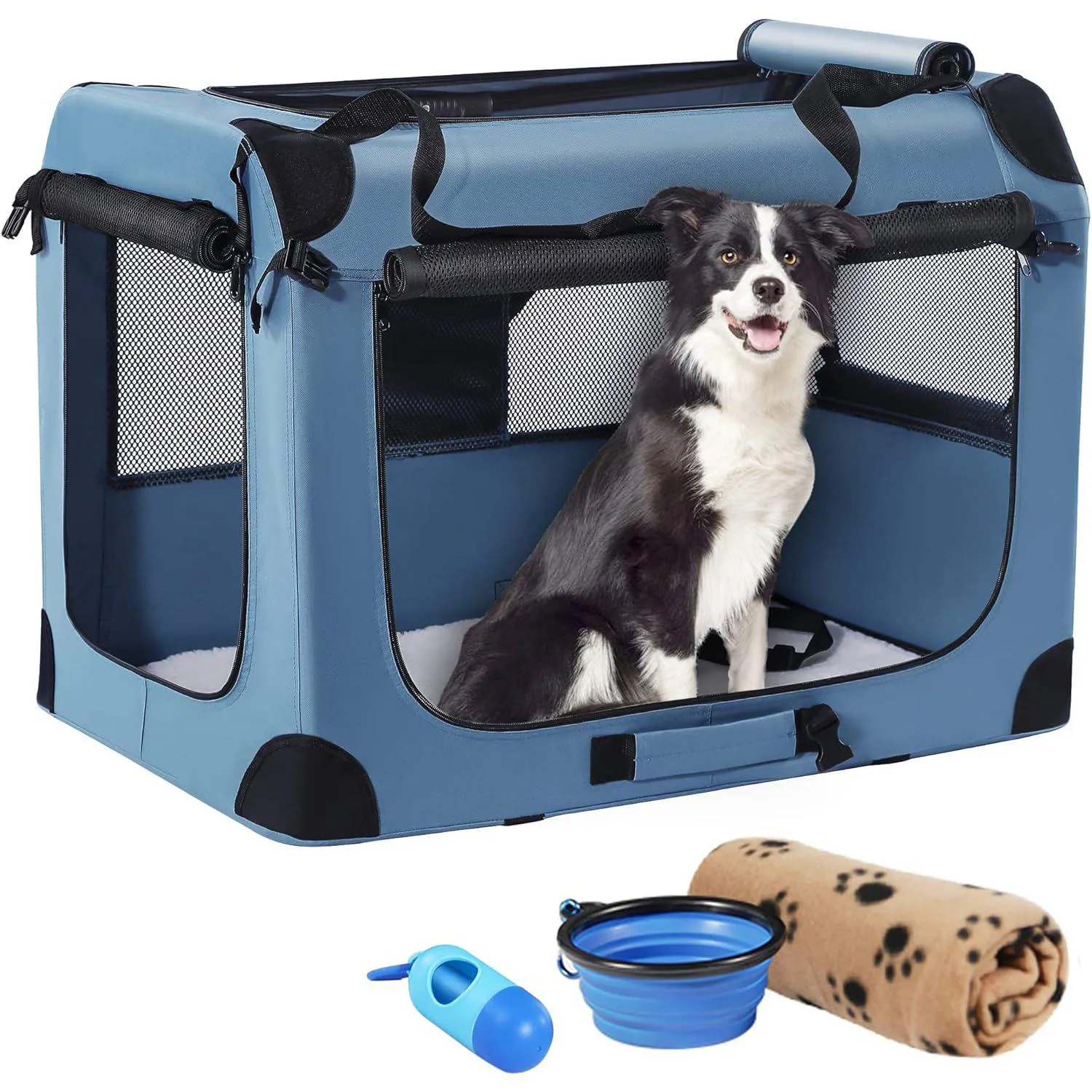 Jaula Portátil para Perros Medianos Plegable con Accesorios Petprsco