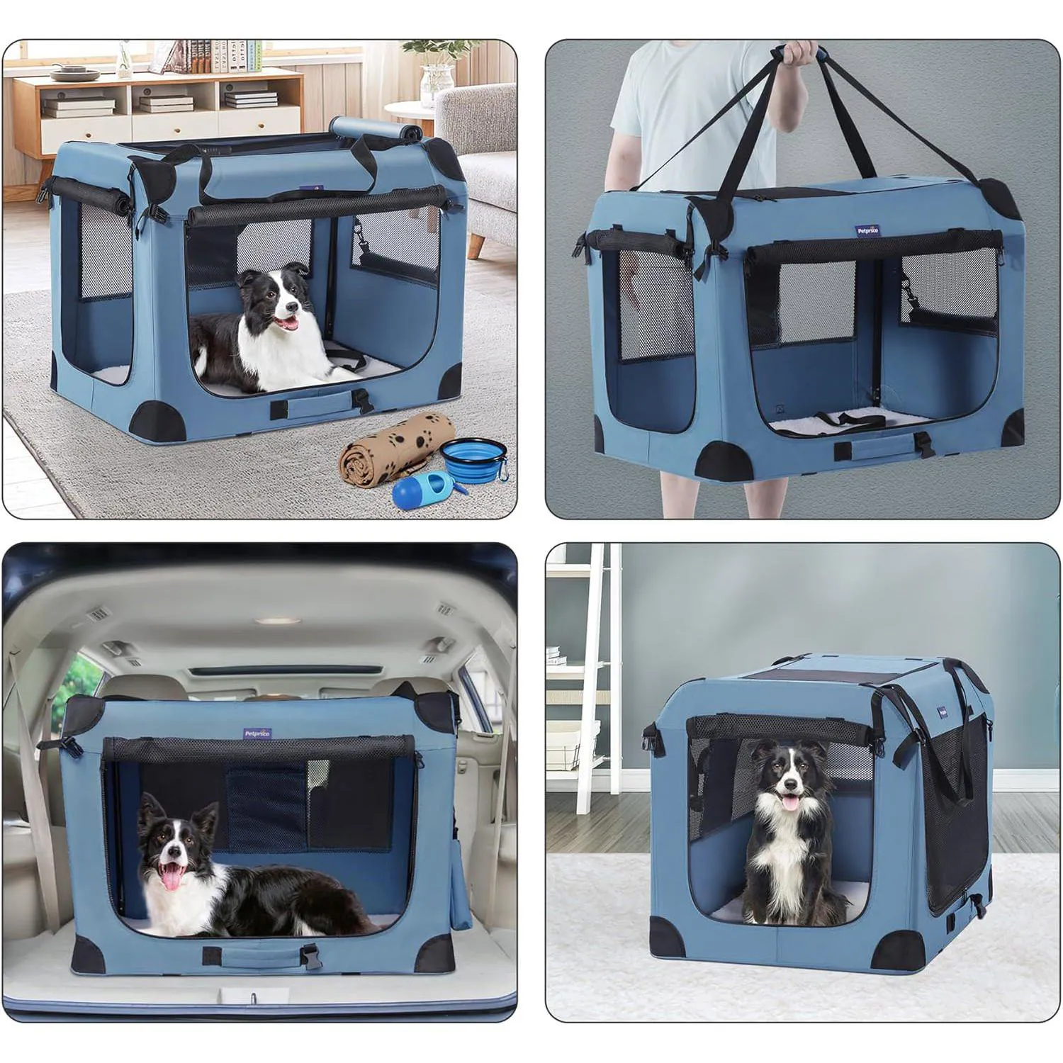 Jaula Portátil para Perros Medianos Plegable con Accesorios Petprsco