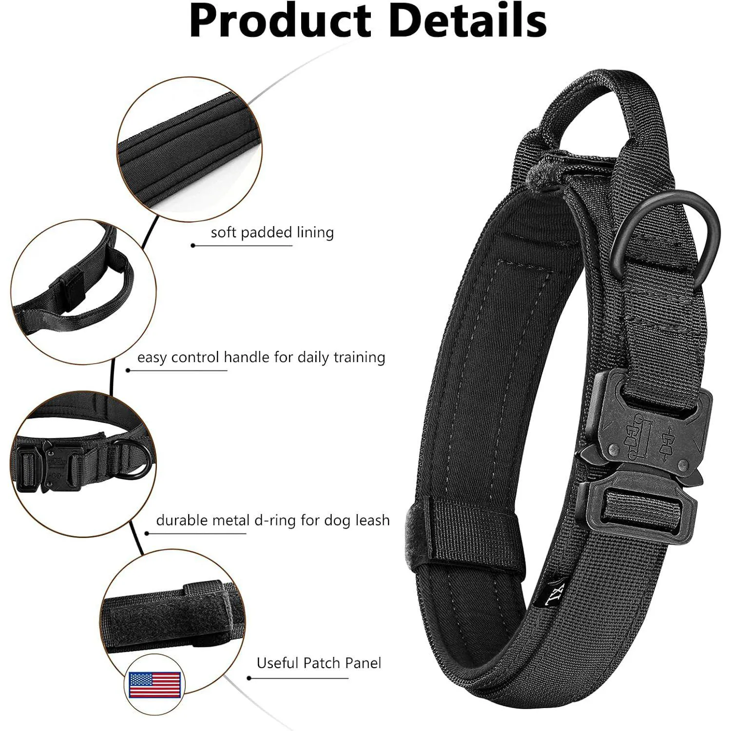 Collar Táctico Para Perro DAGANXI XXL Negro Con Asa Y Funda AirTag 3