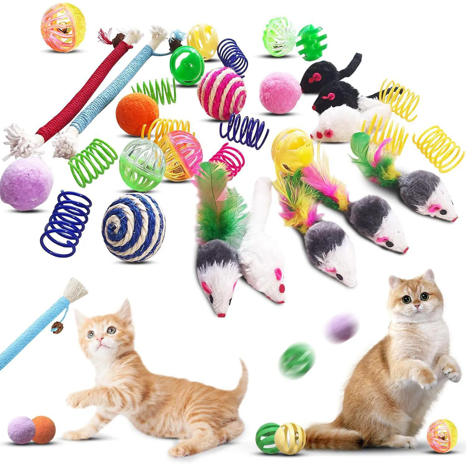 Set de Juguetes Interactivos para Gato con Muñecos y Pelotas YULOYI 34 Piezas
