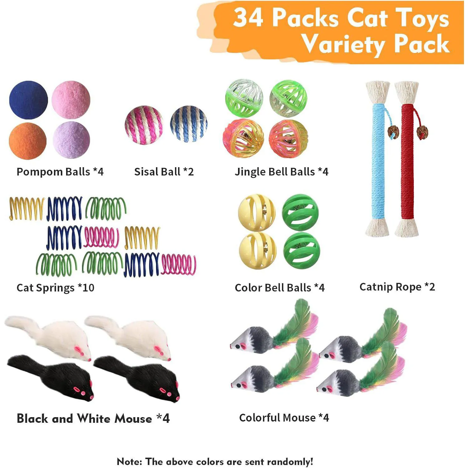 Set de Juguetes Interactivos para Gato con Muñecos y Pelotas YULOYI 34 Piezas