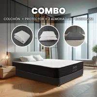 Combo Colchón y Base Cama Energy King 200x200cm Medio Firme Ortopédico con Almohada y Protector Set X 3 Unidades