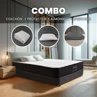 Combo Colchón y Base Cama Energy Semidoble 120x190cm Medio Firme Ortopédico con Almohada y Protector Set X 4 Unidades