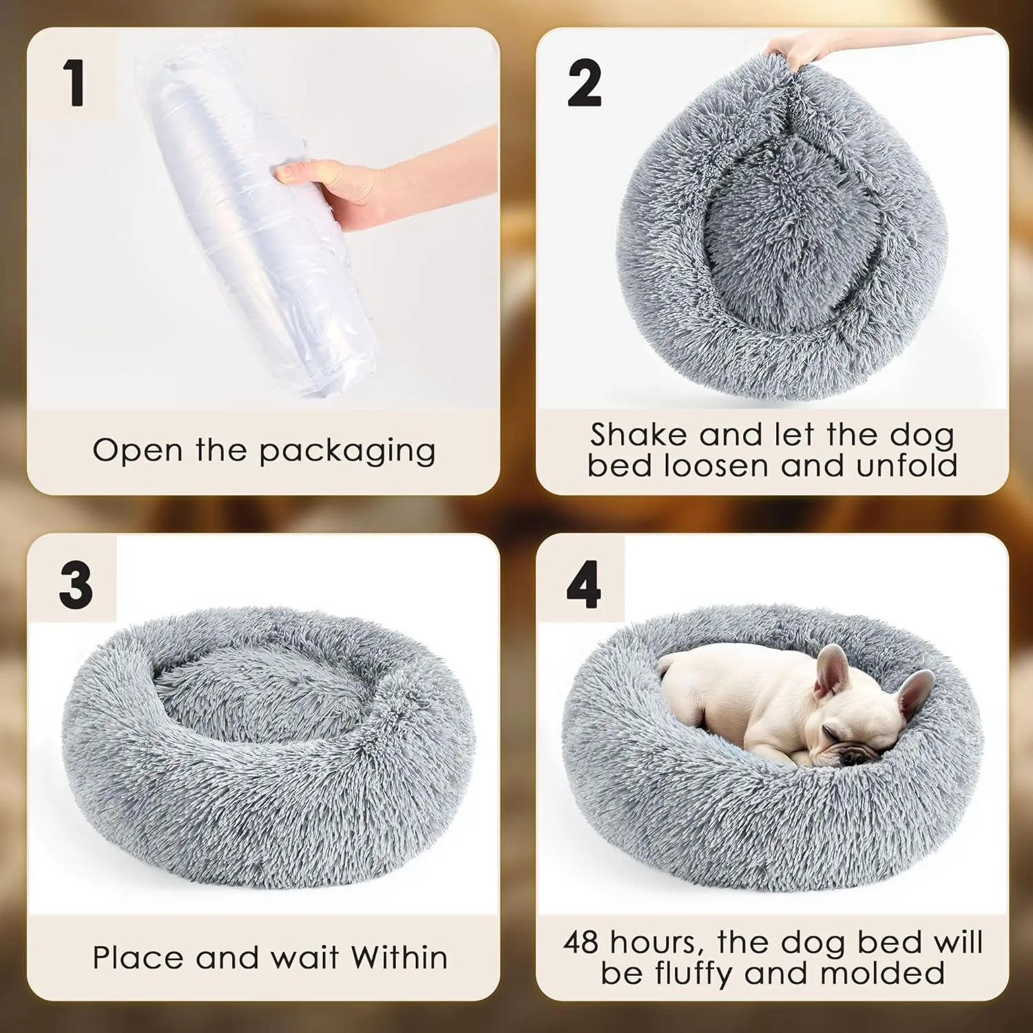Cama Calmante Redonda para Mascotas Pequeñas Lavable Antideslizante Hoewina 7