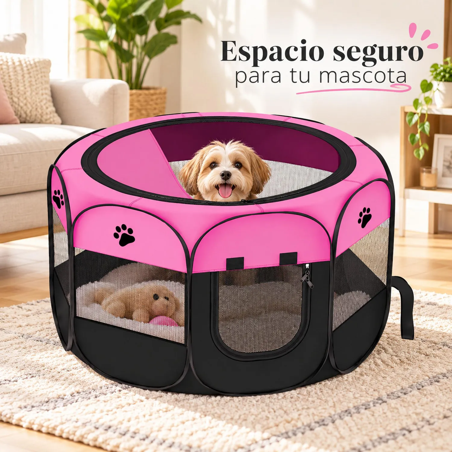 Corral Para Mascotas Portátil 80X74X58Cm Mediano Rosado 5